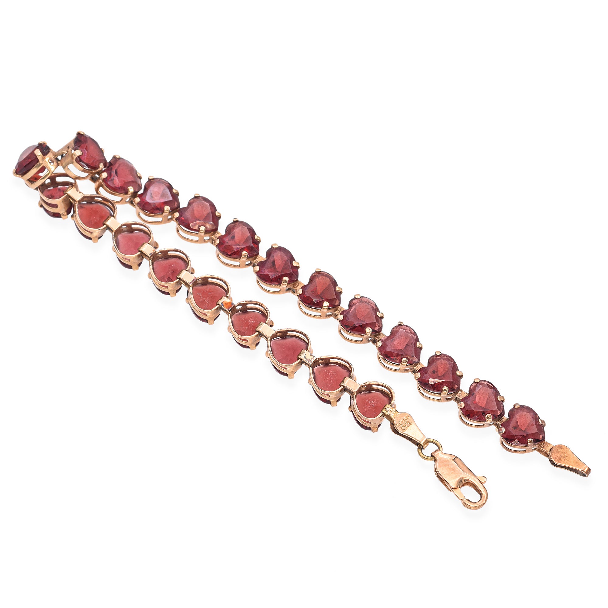 10K Yellow Gold 16.5 TCW Garnet Heart Tennis Bracelet