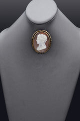 Antique 18th Century Gold Vermeil Cameo Shell Black Enamel Brooch Pin