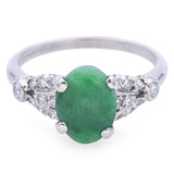 Vintage Granat Platinum 1.35 Ct Green Jade & Diamond Band Ring Size 5