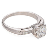 Vintage Platinum 3-Stone 0.83 TCW Diamond Engagement Ring w/Baguette Side Stones