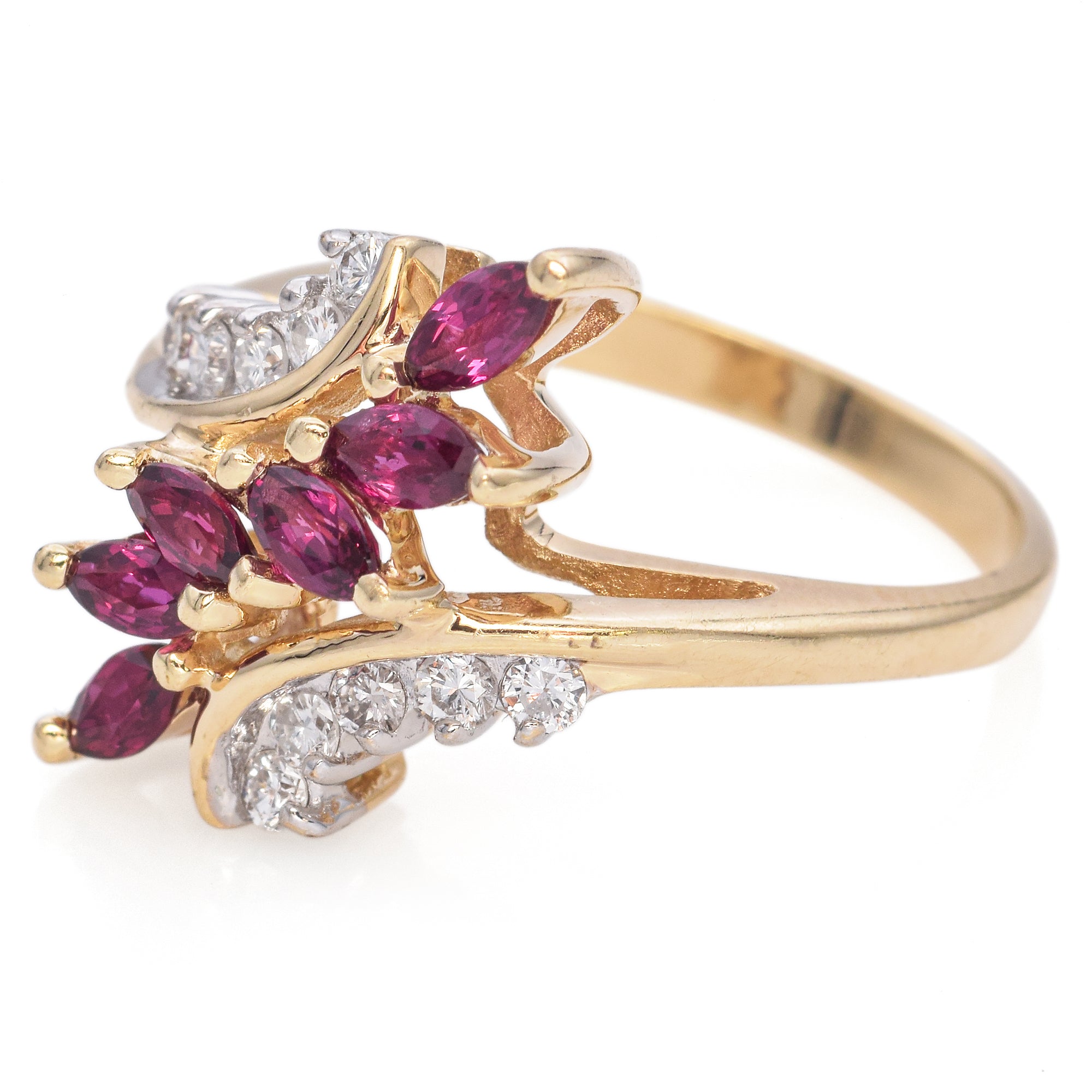 14K Yellow Gold Marquise Ruby and Diamond Ring