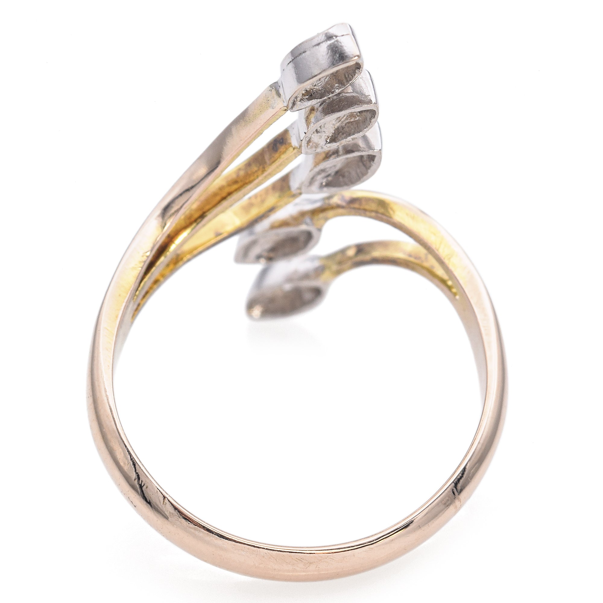 9K Yellow Gold Diamond Leaf Motif Ring