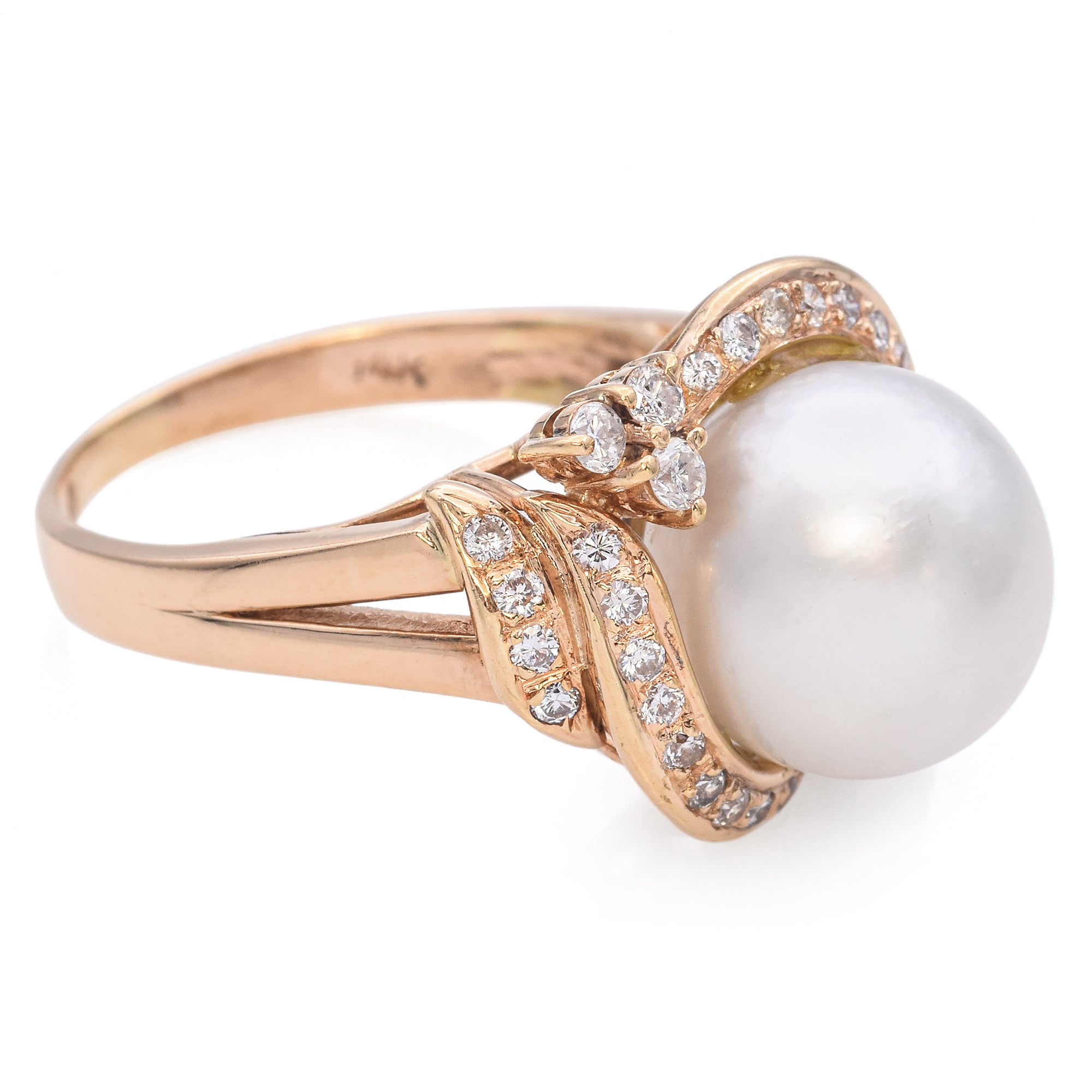 14K Yellow Gold Pearl and 0.80 TCW Diamond Cocktail Ring