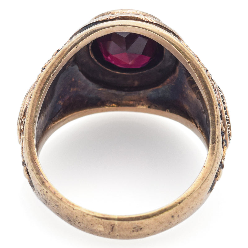 Vintage 10K Gold Lab Ruby Long Island City High School 1956 Class Ring Size  6.75