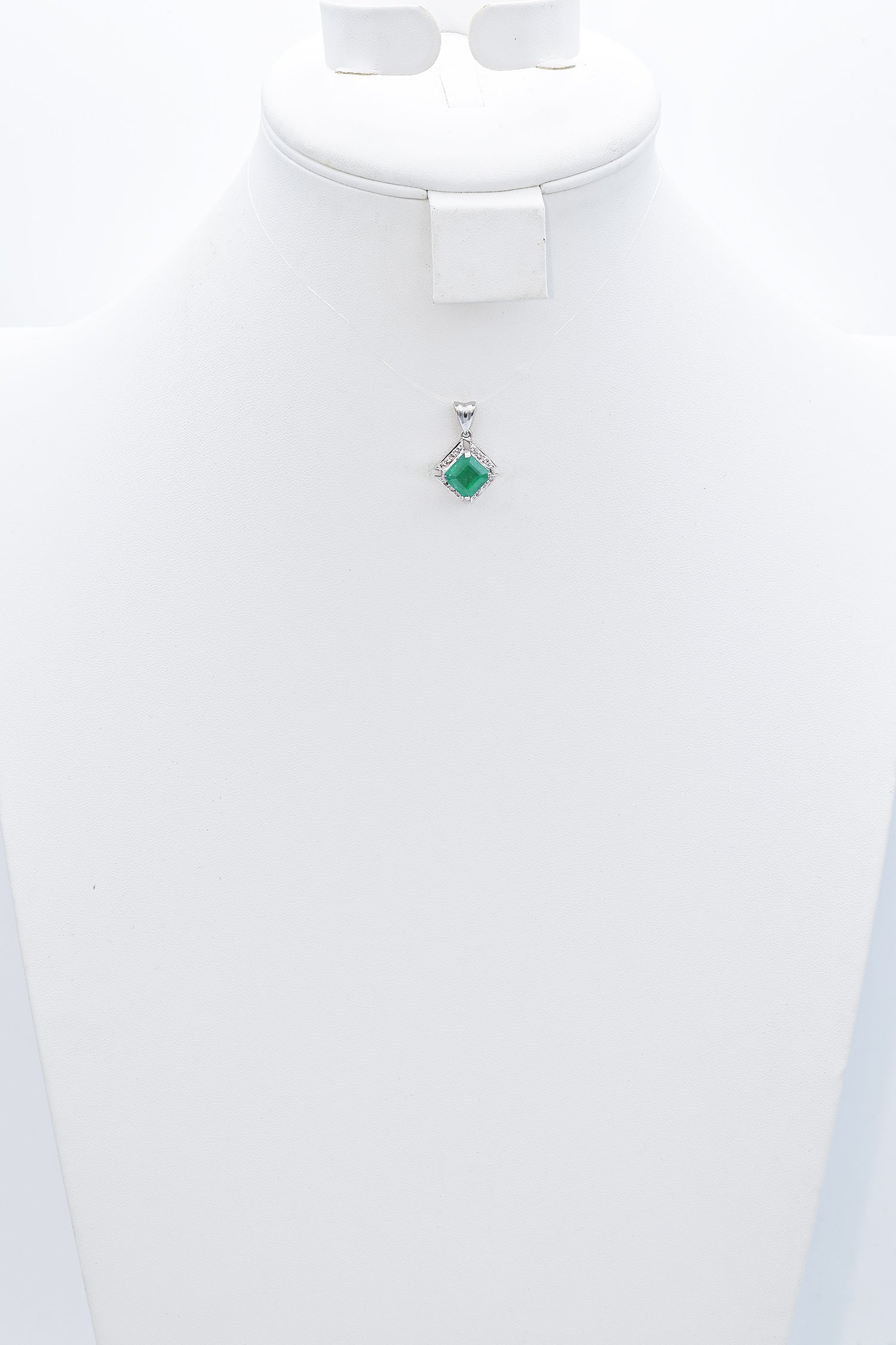 Vintage 17K White Gold 2.28 Ct Emerald & Diamond Square Pendant