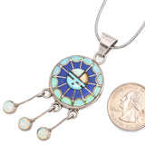 Amy Wesley Sterling Silver Zuni Opal, Turquoise, Lapis Sunface Pendant Necklace