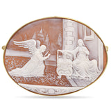 Antique Ciro Accanito 18K Yellow Gold Cameo Annunciation Brooch Pendant