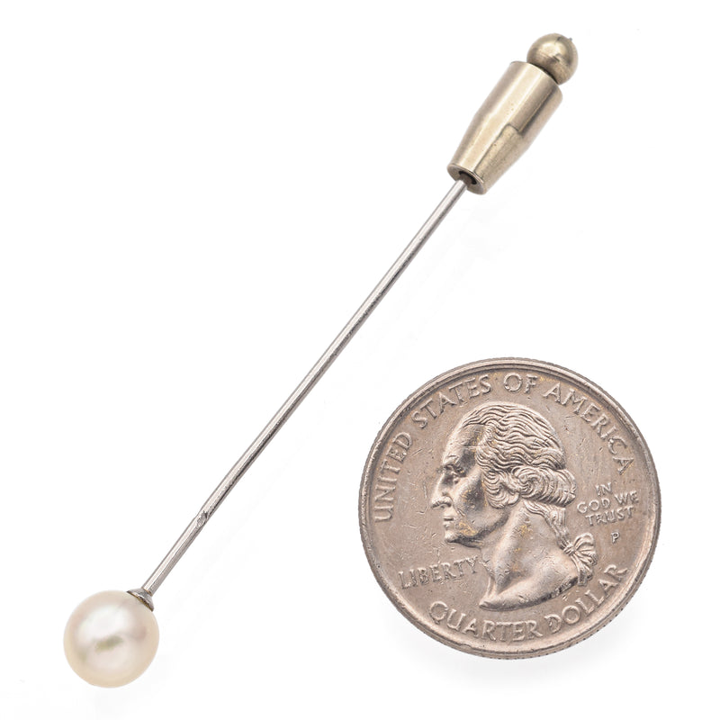 Antique Platinum Pearl Lapel Stick Pin