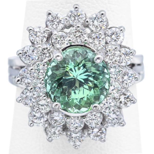 Estate 18K White Gold 4.30 Ct Paraiba Tourmaline & 2.00TCW Diamond Cocktail Ring