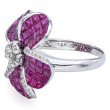 Estate 14K White Gold 6.00 TCW Ruby & 0.54 TCW Diamond Floral Ring Size 9