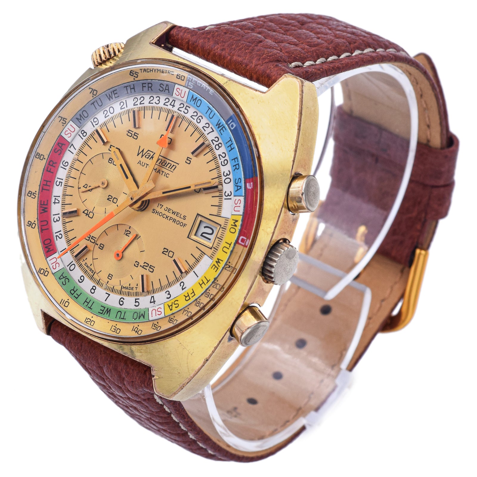 Vintage Wakmann Regatta Exotic Dial Chronograph Automatic Men s Day Da Blue Ribbon Rarities