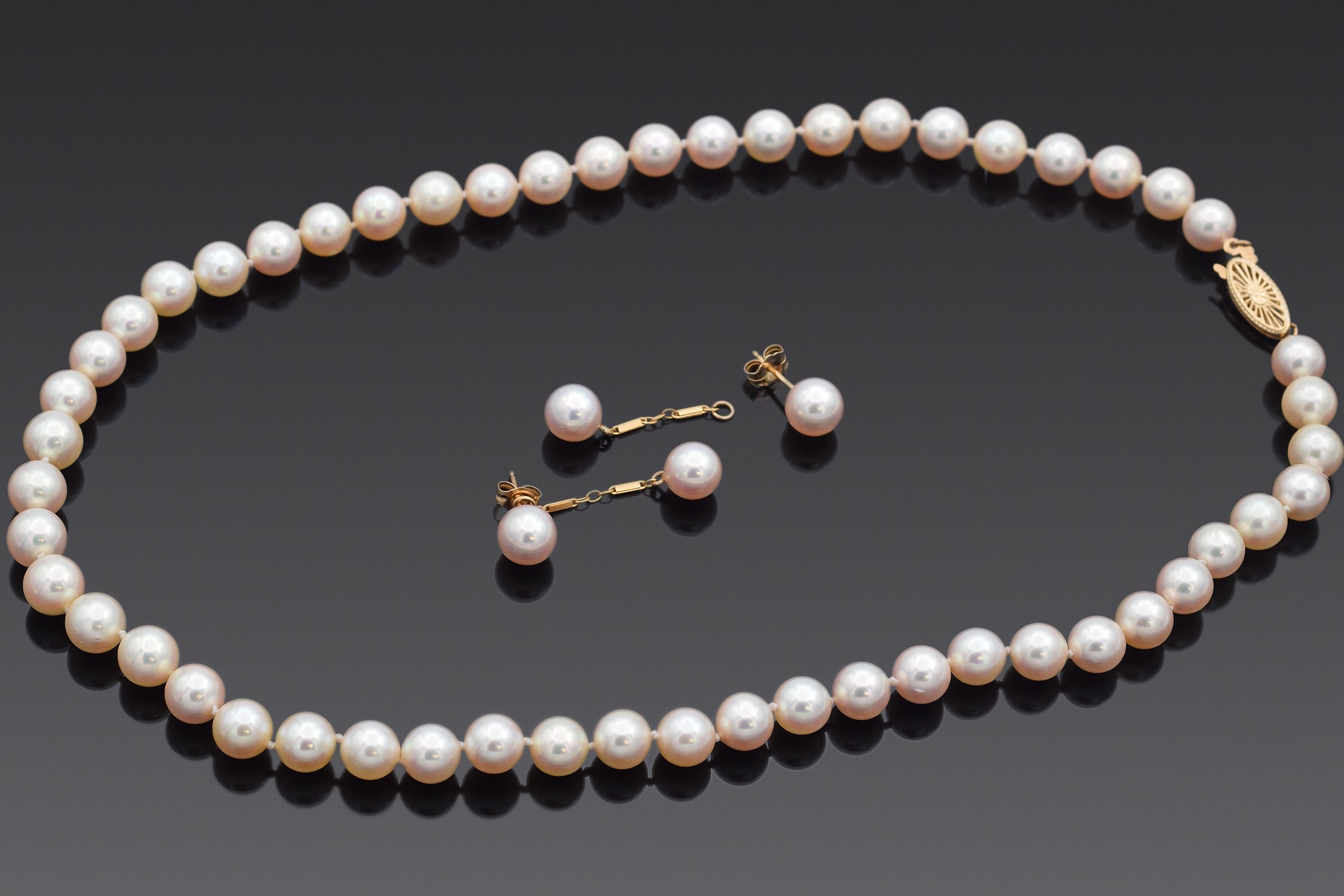 Akashi Pearl of Orient 14K Gold AAA Pearl Strand Necklace & Jacket Earrings