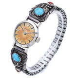 Longines 14K Gold Hand Wind Watch on Sterling & Steel Turquoise Red Coral Band