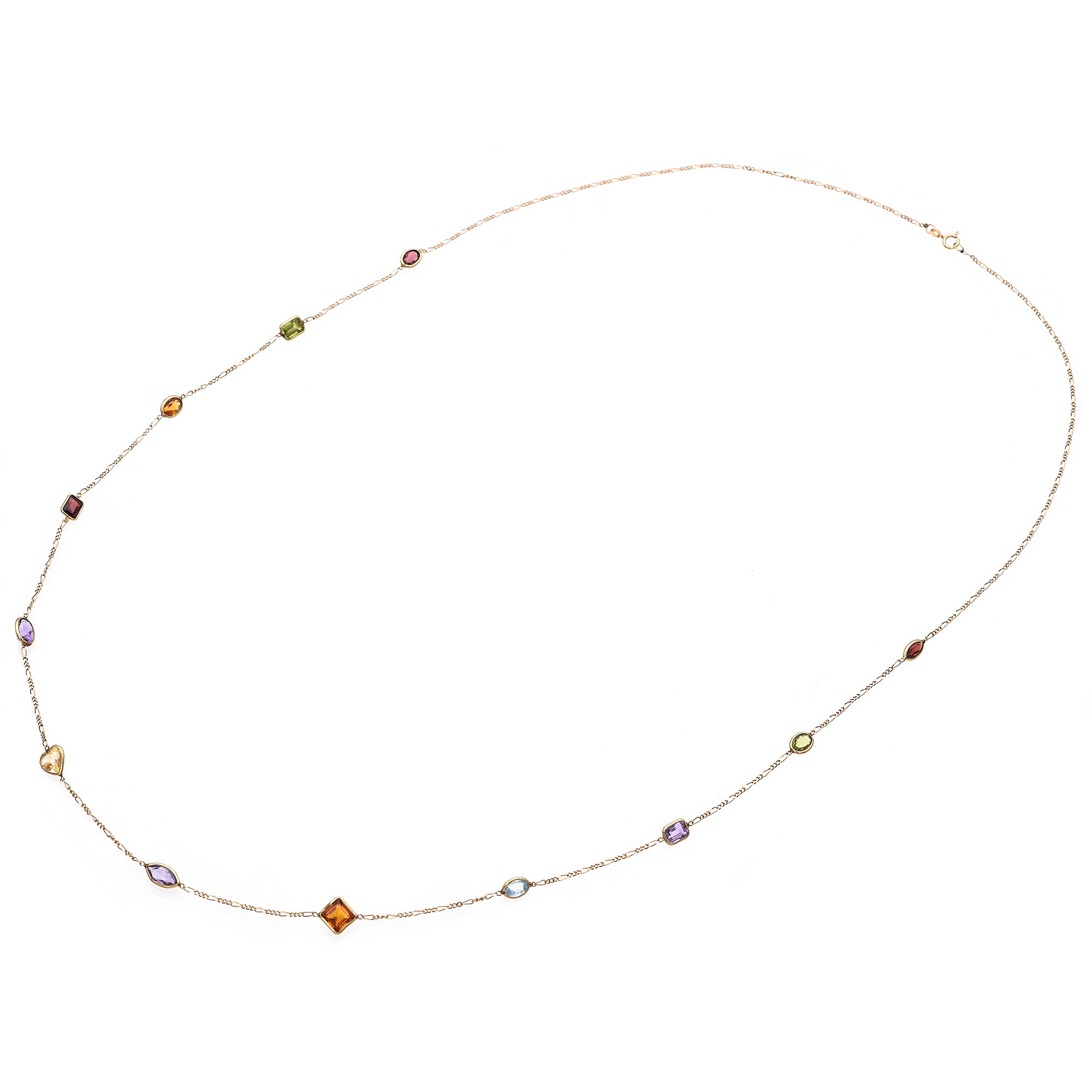 14K Yellow Gold Multi Stone Necklace 36 Inches