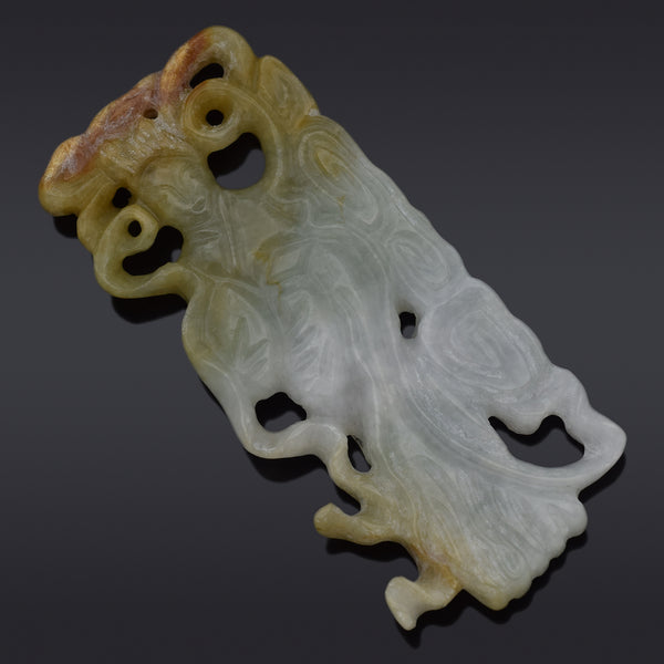 Antique Green Brown Jade Carved Kwan Yin Deity Openwork Pendant