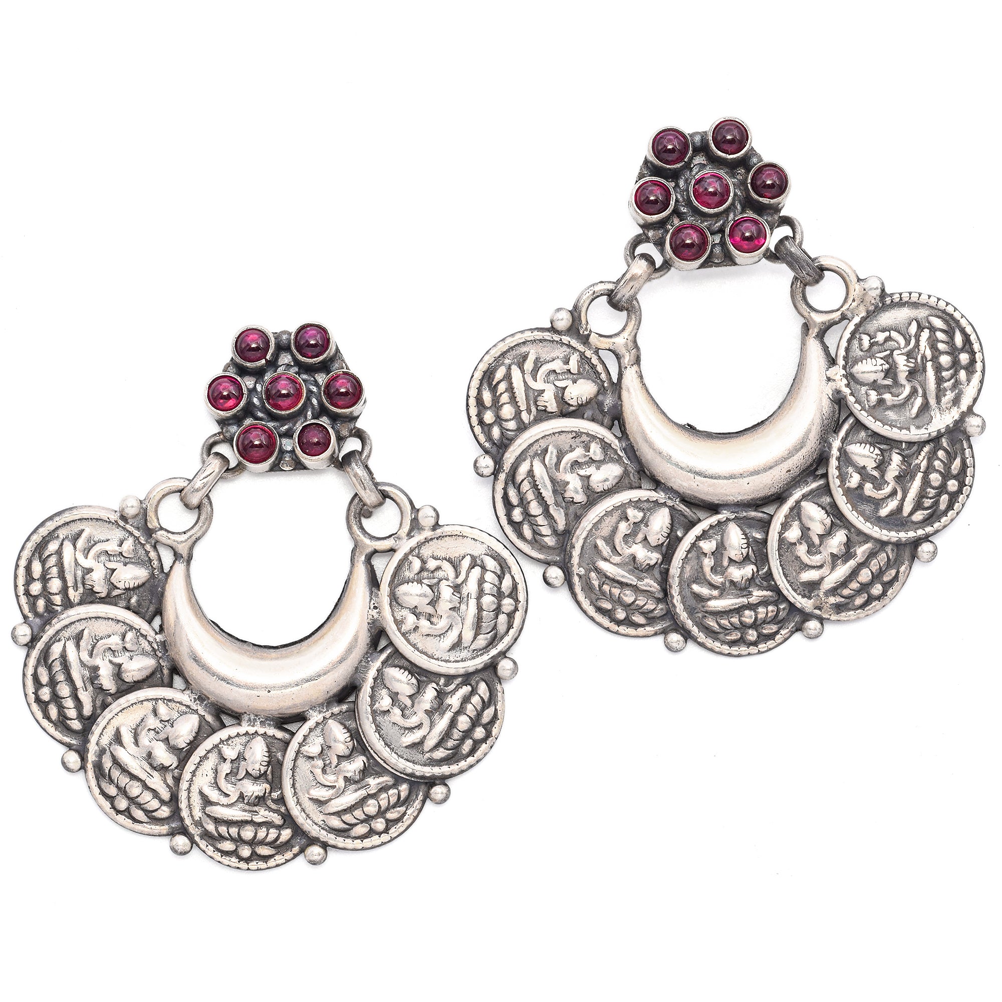 Estate Sterling Silver Ruby Lord Ganesha Traditional Jhumka Earrings