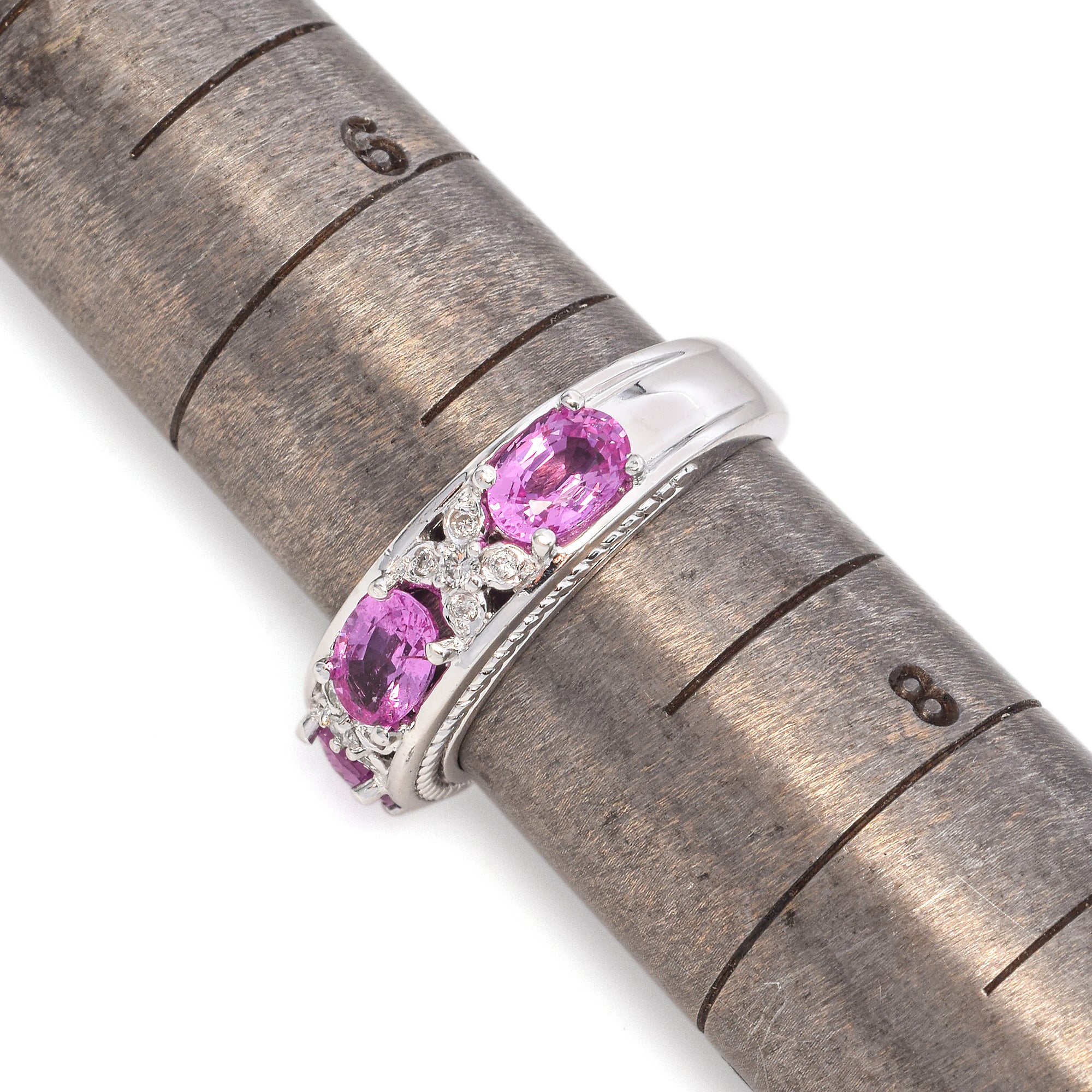 14K White Gold Oval 1.89 TCW Pink Sapphire and Accent Diamond Ring