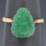 Vintage Green Jade 18K Yellow Gold Carved Buddha Band Ring Size 5.5