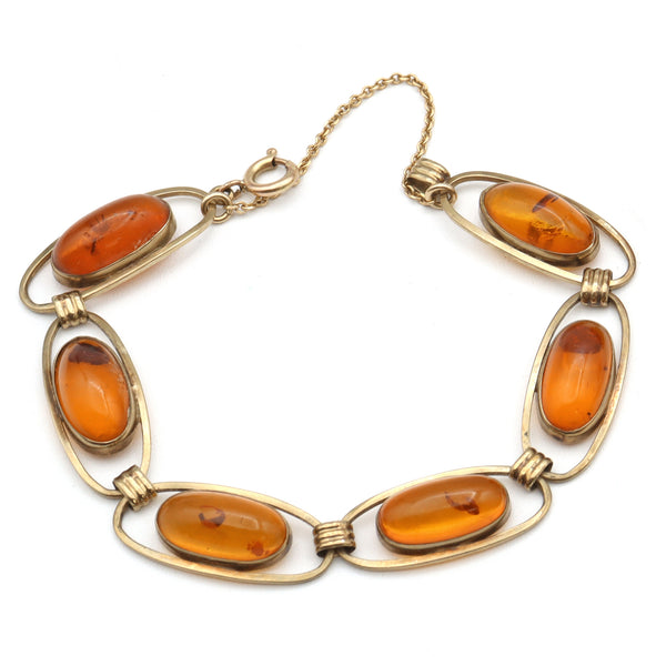 Vintage 8K Yellow Gold Baltic Amber Link Bracelet