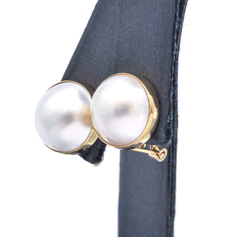 Vintage 14K Yellow Gold Mabe Pearl Clip-On Earrings