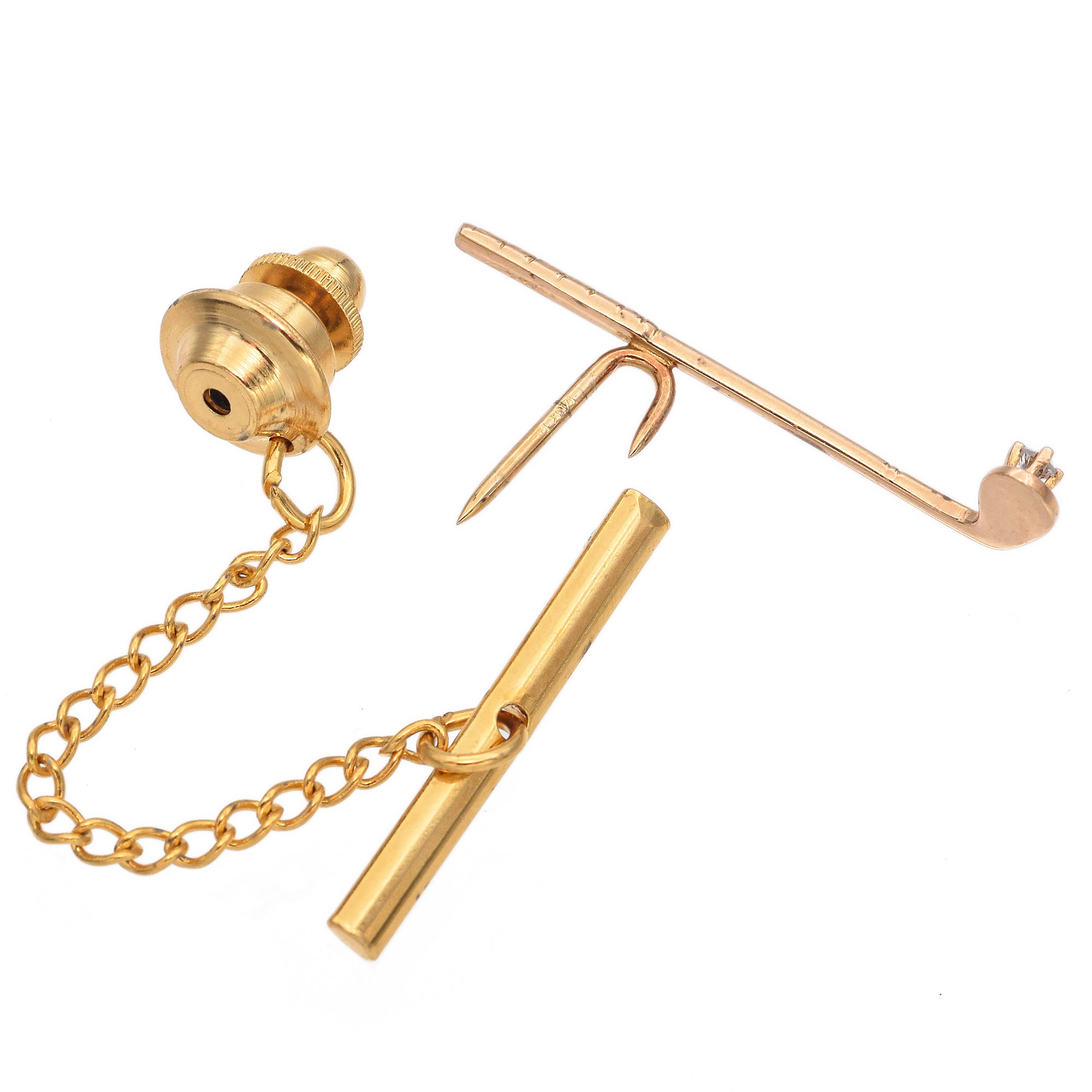 14K Yellow Gold Golf Club with Diamond Lapel Pin Tie Tack