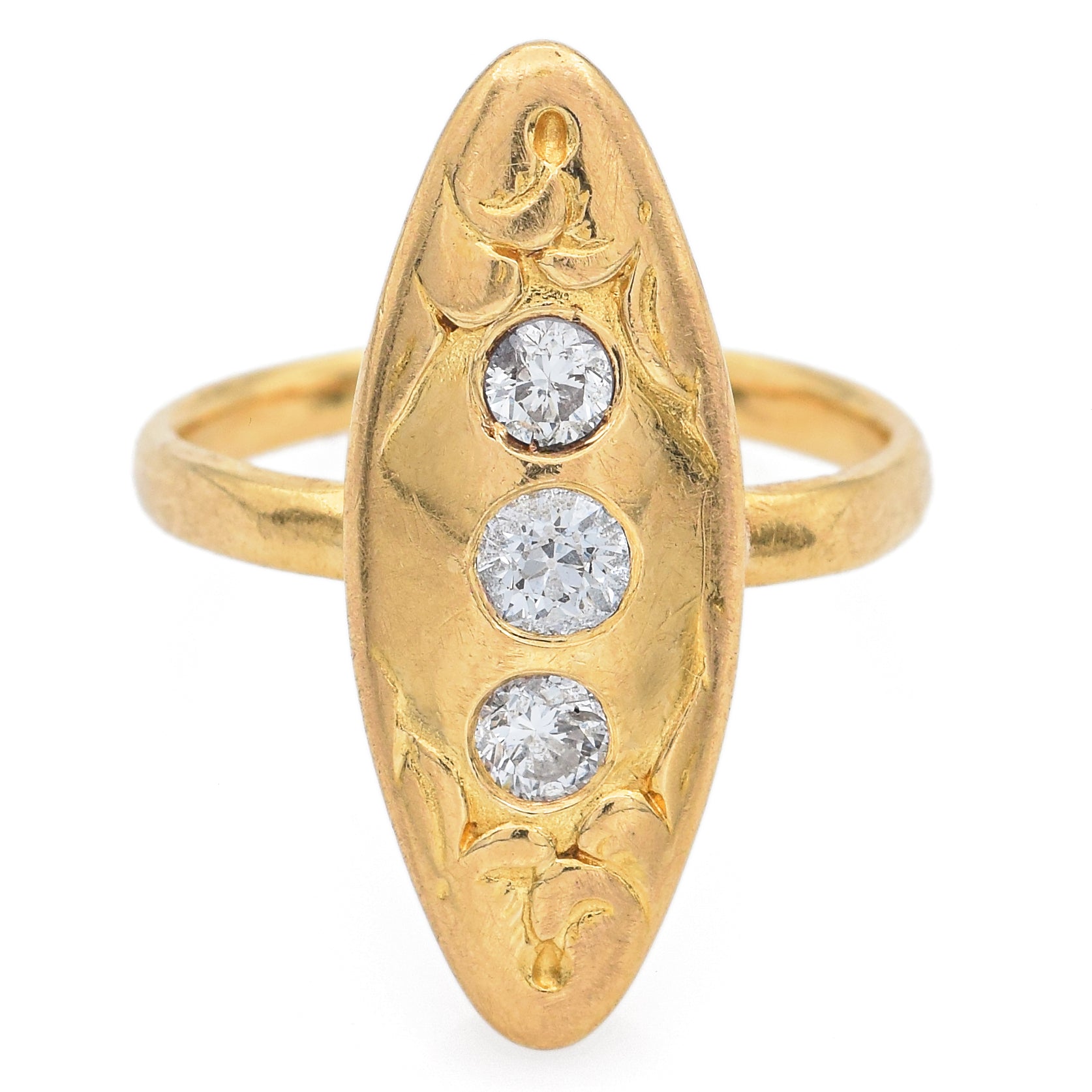 Antique Victorian 18K Yellow Gold 0.27 TCW Diamond Marquise Ring Size 3.75