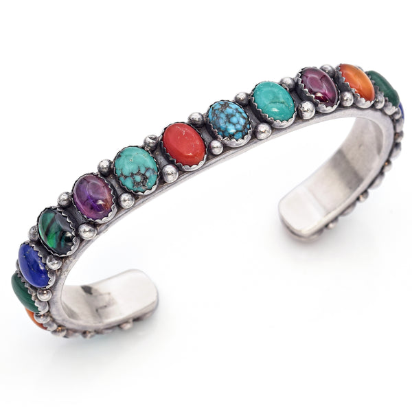 Vintage Terry Williams Navajo Sterling Silver Multi-Stone Cuff Bracelet