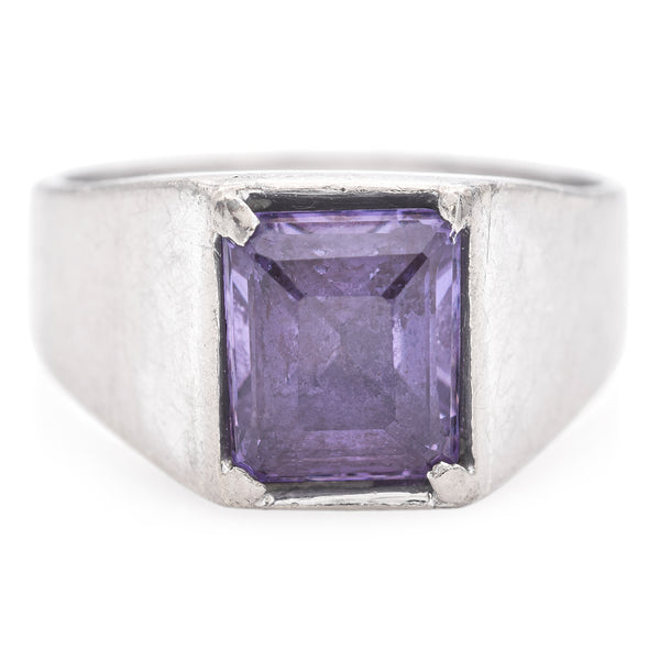 Vintage Silver, Gold, Palladium Rectangle 1.2 Ct. Purple Sapphire Pinky Ring