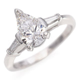 Platinum Certified 1 Ct. Lab Pear Diamond with Natural Baguette Engagement Ring