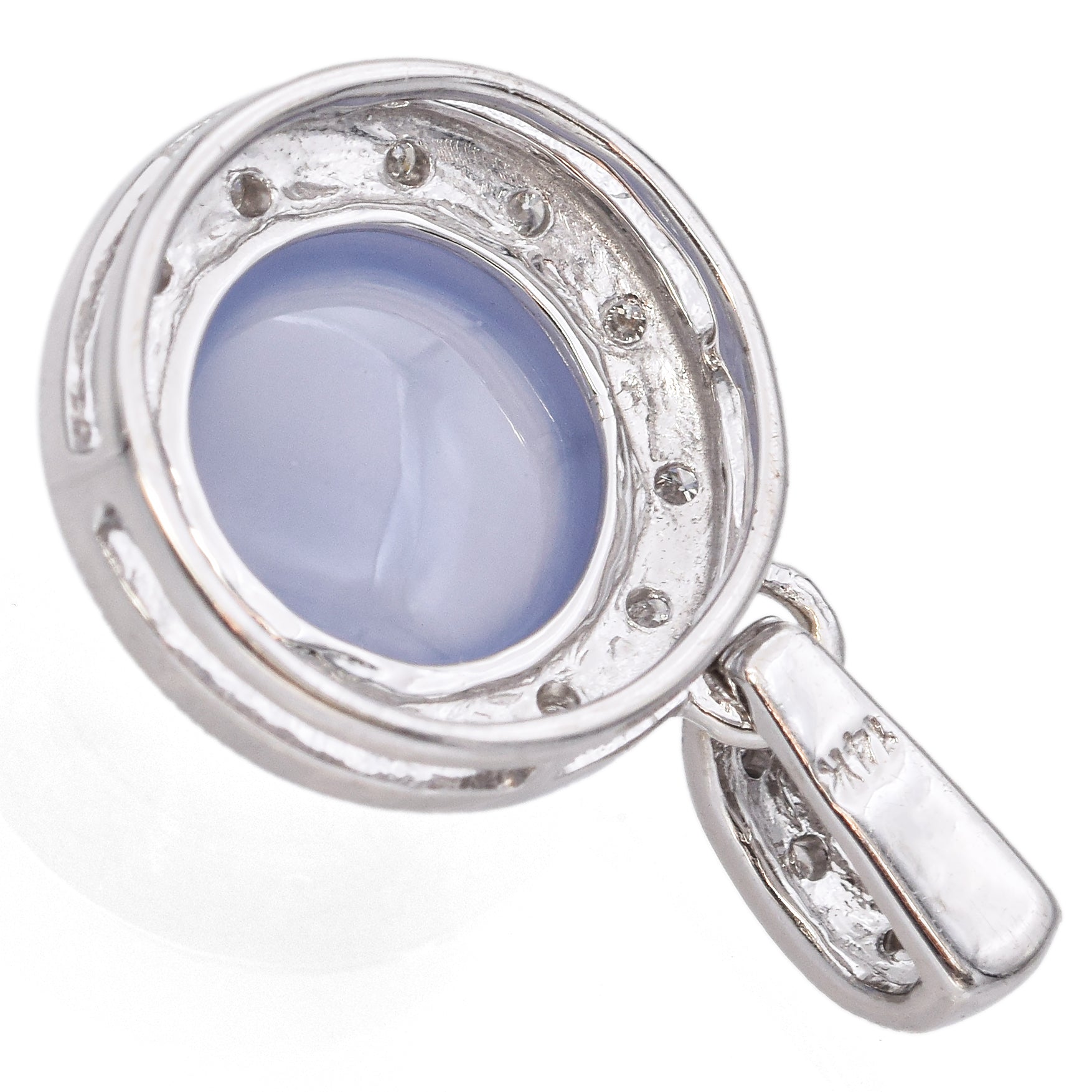 Vintage 14K White Gold Chalcedony & Pave Diamond Pendant