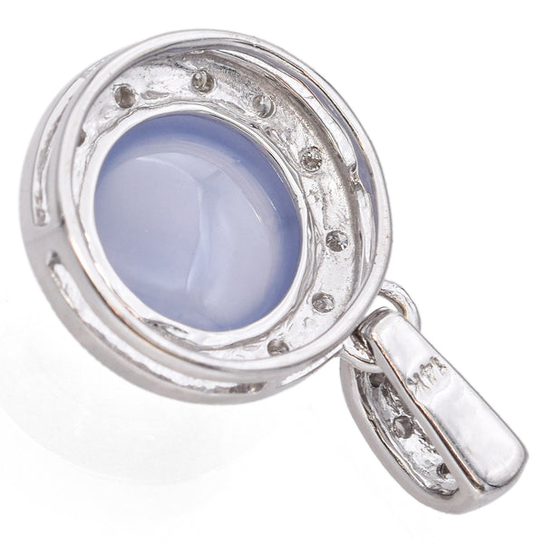 Vintage 14K White Gold Chalcedony & Pave Diamond Pendant