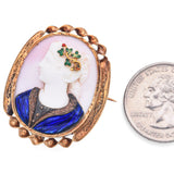 Antique 14K Yellow Gold Pink Conch & Commeso Enamel Ceres Cameo Brooch Pendant