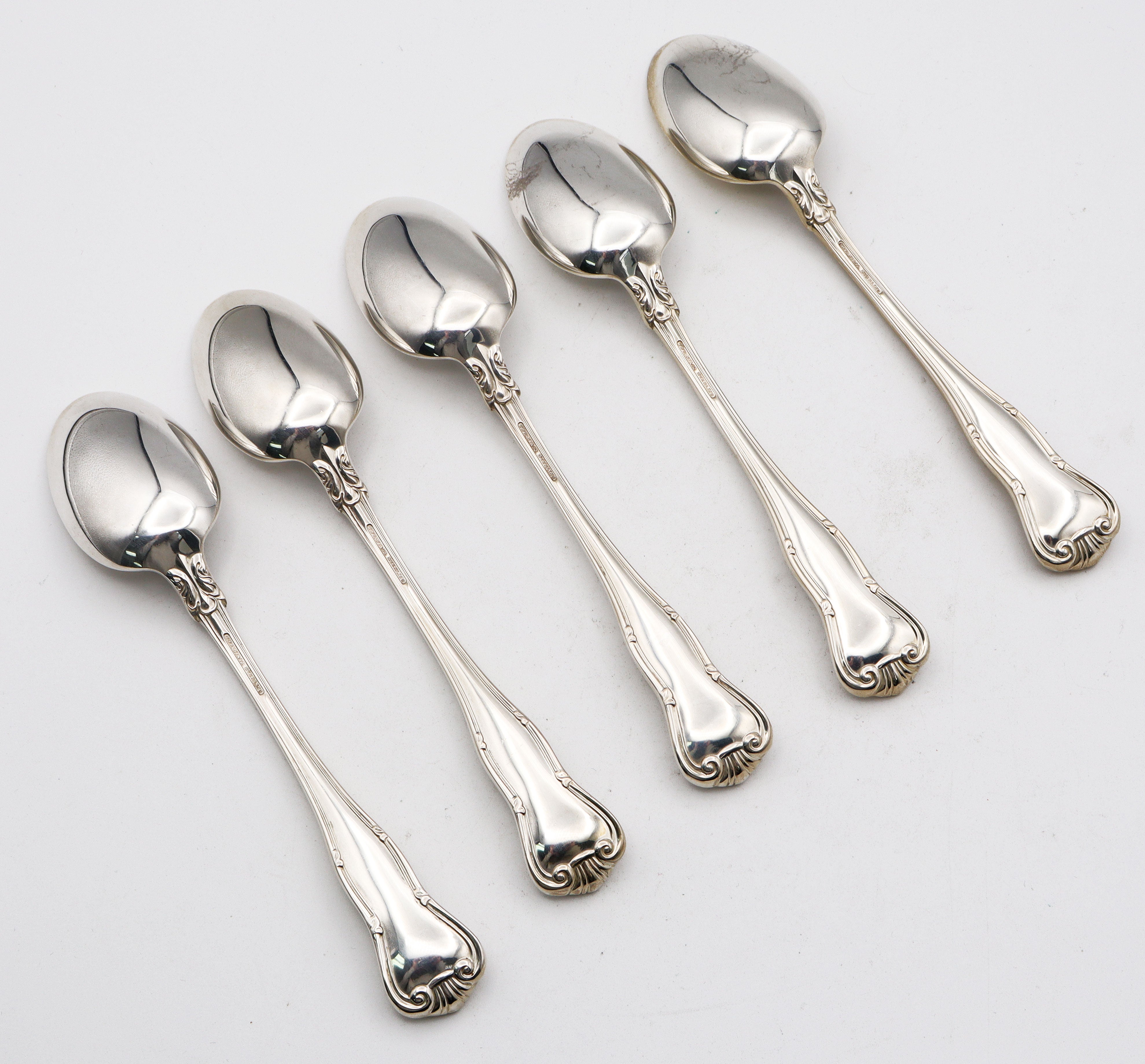 Lot of 5 Tiffany Provence Sterling Silver Soup Spoons 7 1/8" No Mono