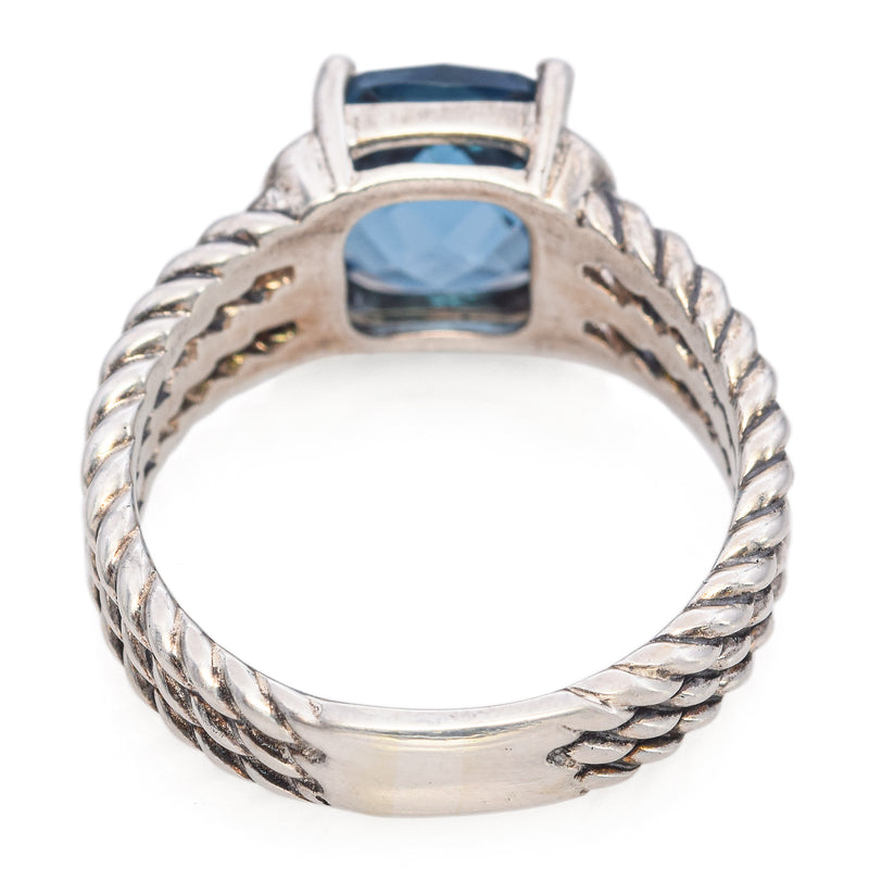 David Yurman Petite Wheaton Sterling Silver 3.60 Ct. Blue Topaz & Diamond Ring