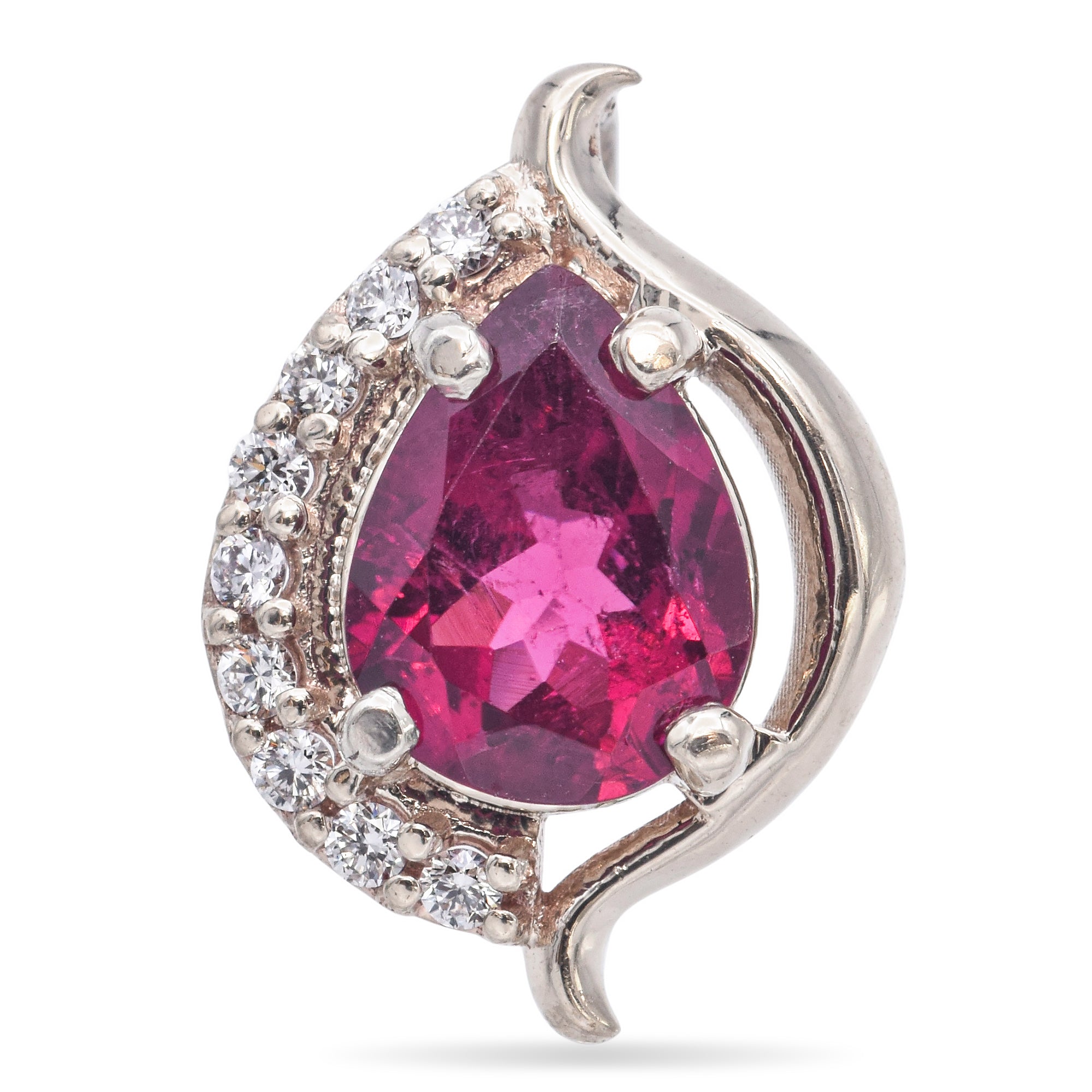 14K White Gold Purple-Red 1.19 Ct. Tourmaline and Diamond Pendant