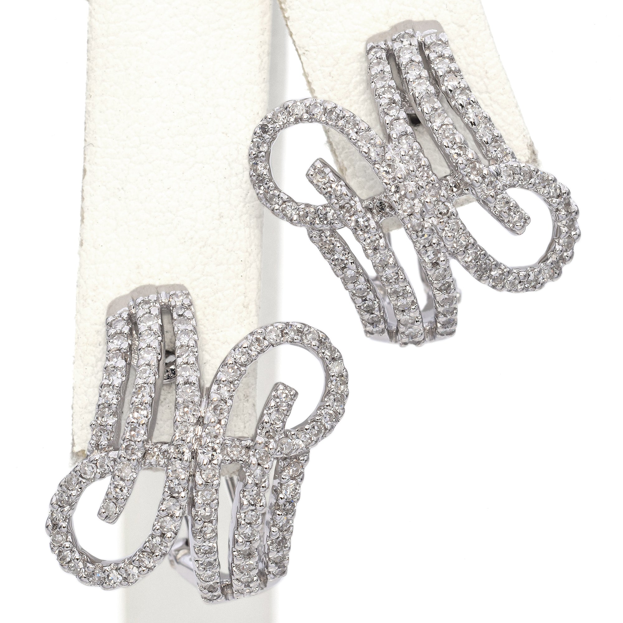 14K White Gold 0.87 TCW Diamond Omega Back Earrings