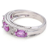 14K White Gold Oval 1.89 TCW Pink Sapphire and Accent Diamond Ring