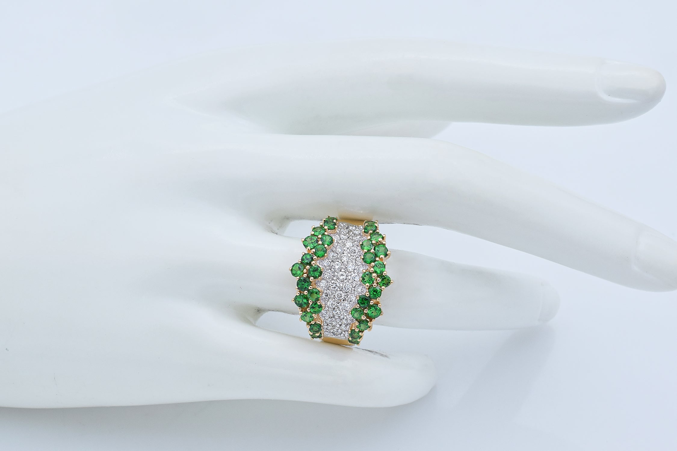 Estate 14K Yellow Gold Tsavorite & 0.74 TCW Diamond Band Ring Size 9