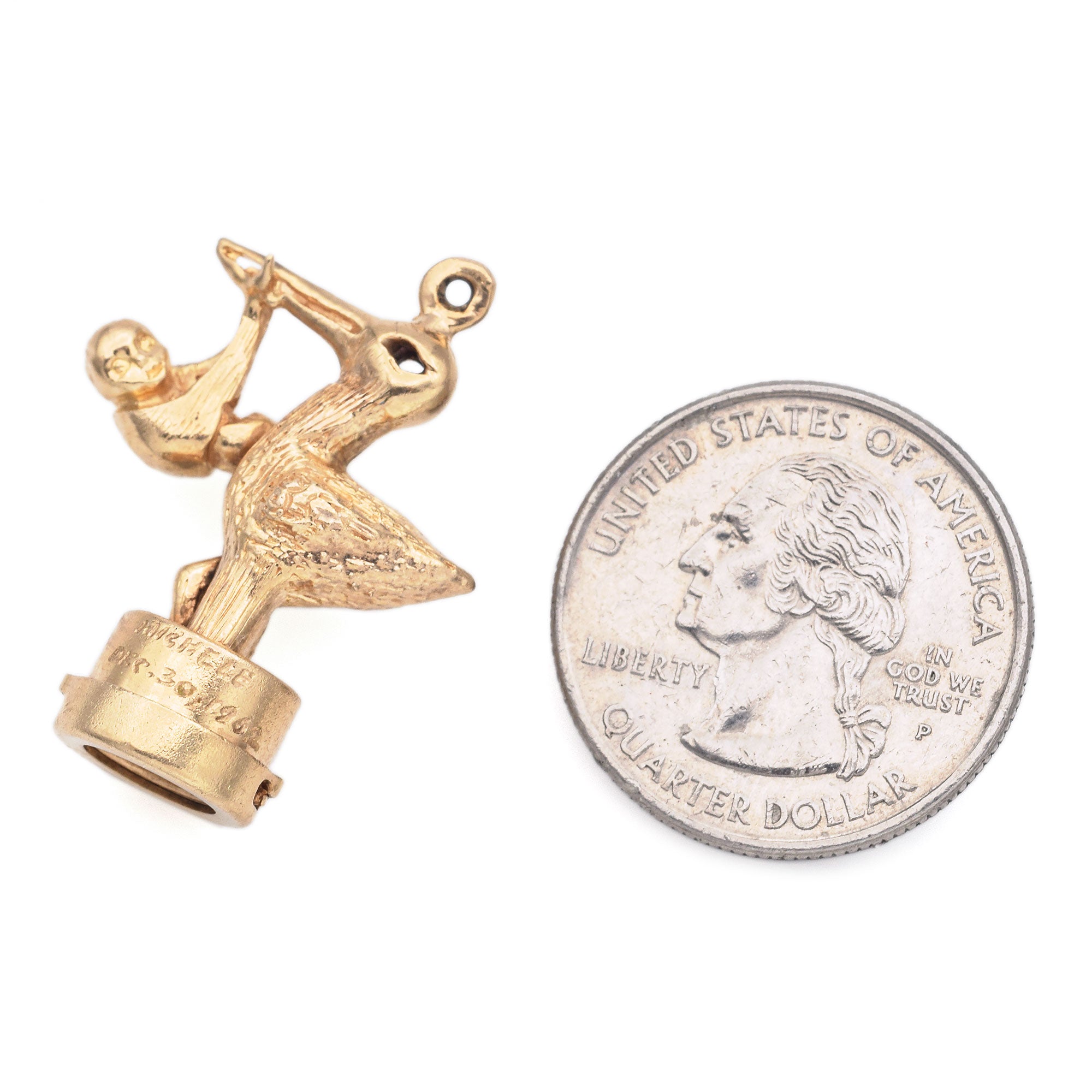 Vintage 14K Yellow Gold Stork with Baby Charm Pendant 9.5G