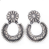 Vintage Sterling Silver Dangle Earrings with Flower Motif