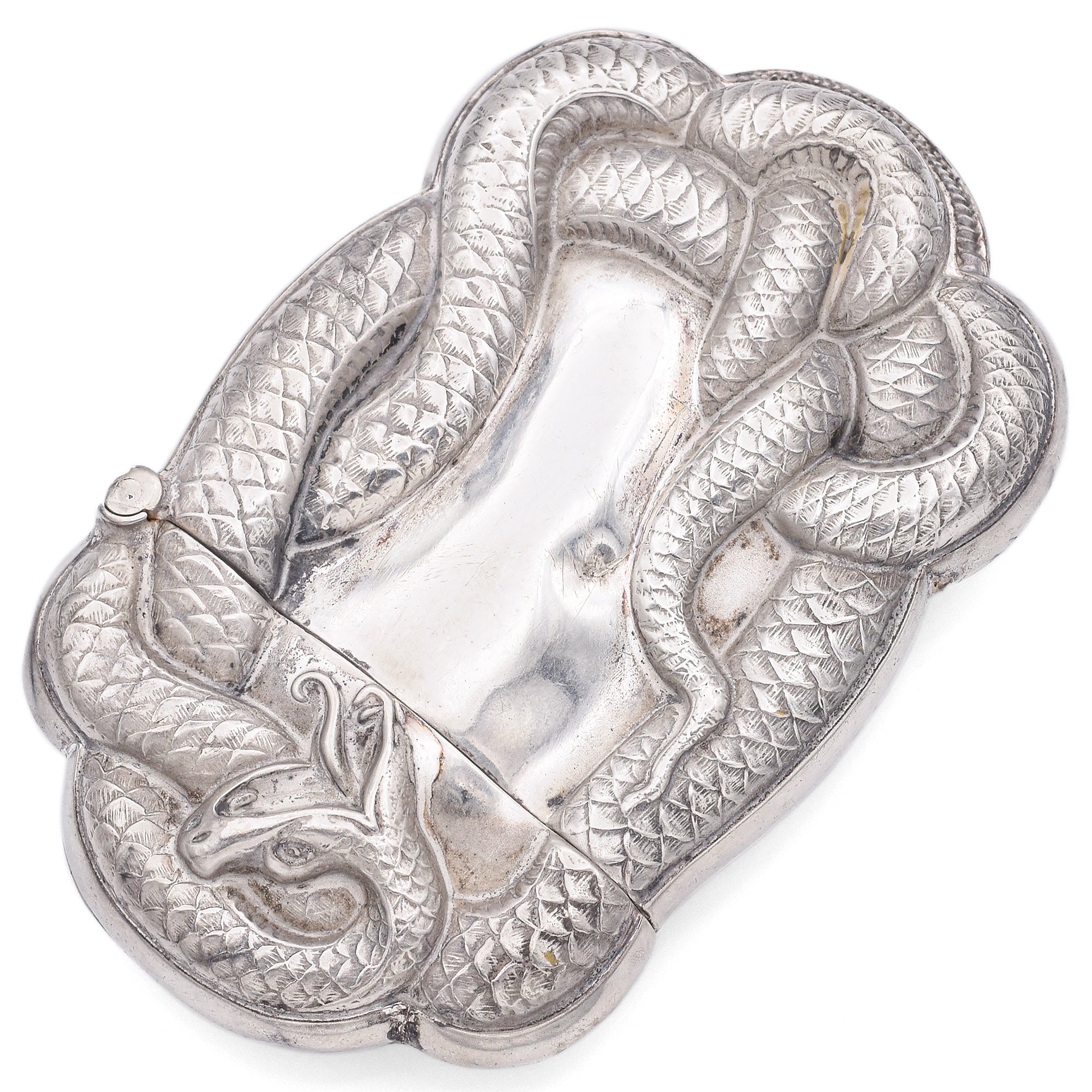 Antique Art Nouveau Sterling Silver Snake Serpent Match Safe Case