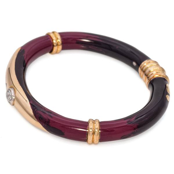 Fidia Gioielli 18K Yellow Gold Red Enamel Diamond Bangle Bracelet