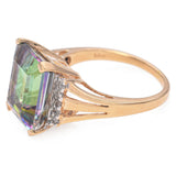 14K Yellow Gold 7.24 Ct. Mystic Topaz and Diamond Triple Split Shank Ring