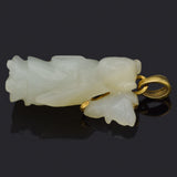 Antique 14K Yellow Gold Mutton Fat Jade Carved Deity Pendant 33.5 x 18.1 mm