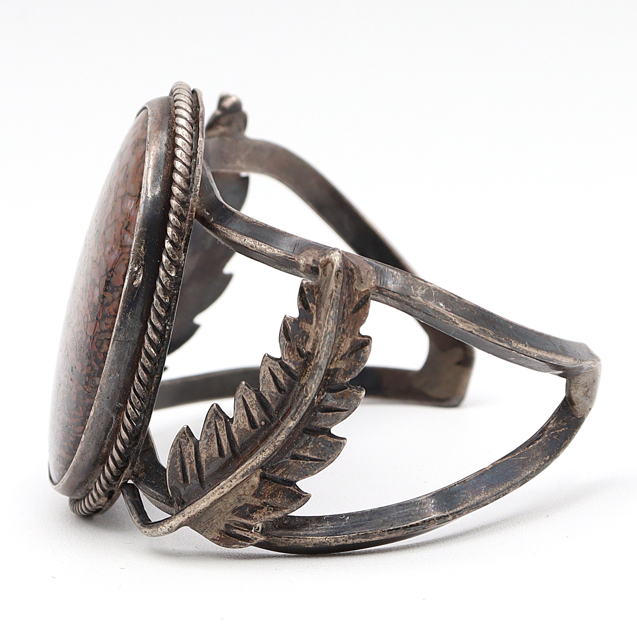 Vintage Native American Navajo Sterling Silver Dinosaur Bone Cuff Bracelet