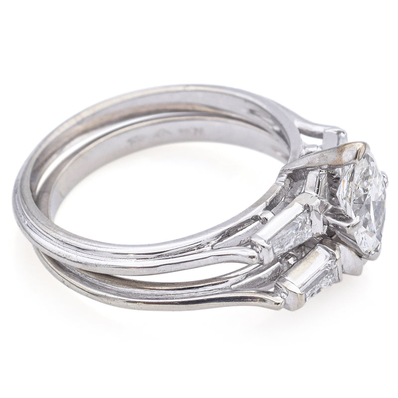 Vintage 18K White Gold 0.60ct G VS Center Diamond Engagement Wedding Ring Set
