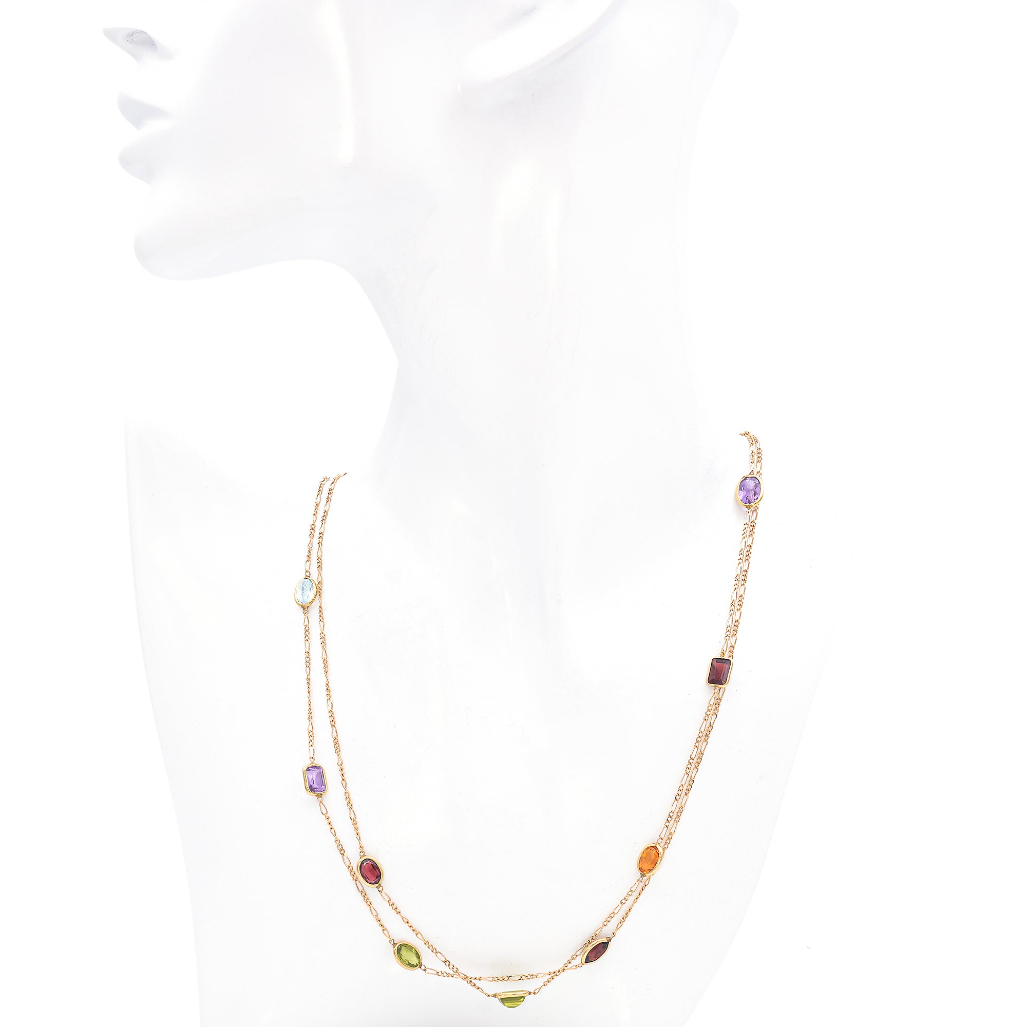 14K Yellow Gold Multi Stone Necklace 36 Inches