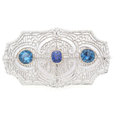 Antique Art Deco 14K White Gold & Platinum Sapphire & Blue Topaz Brooch Pin