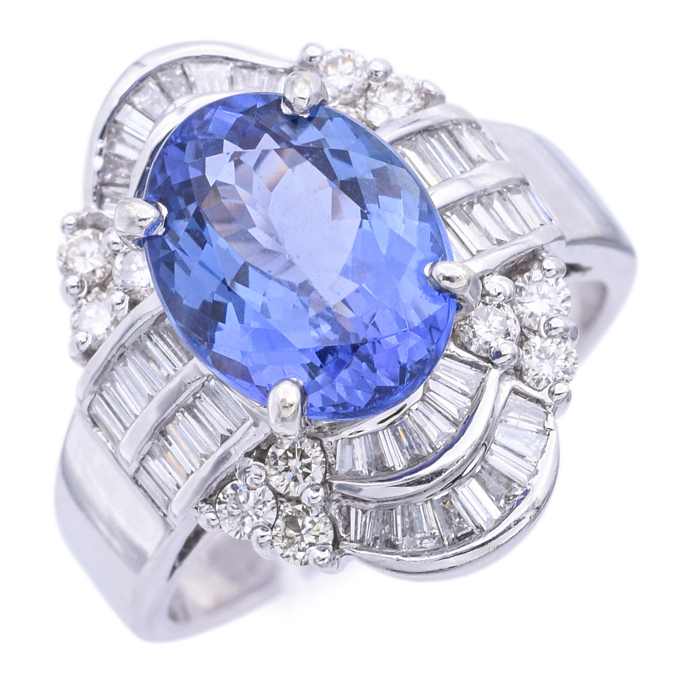 Estate 18K White Gold 2.8Ct Tanzanite & 0.72 TCW Diamond Cocktail Ring Size 4.75