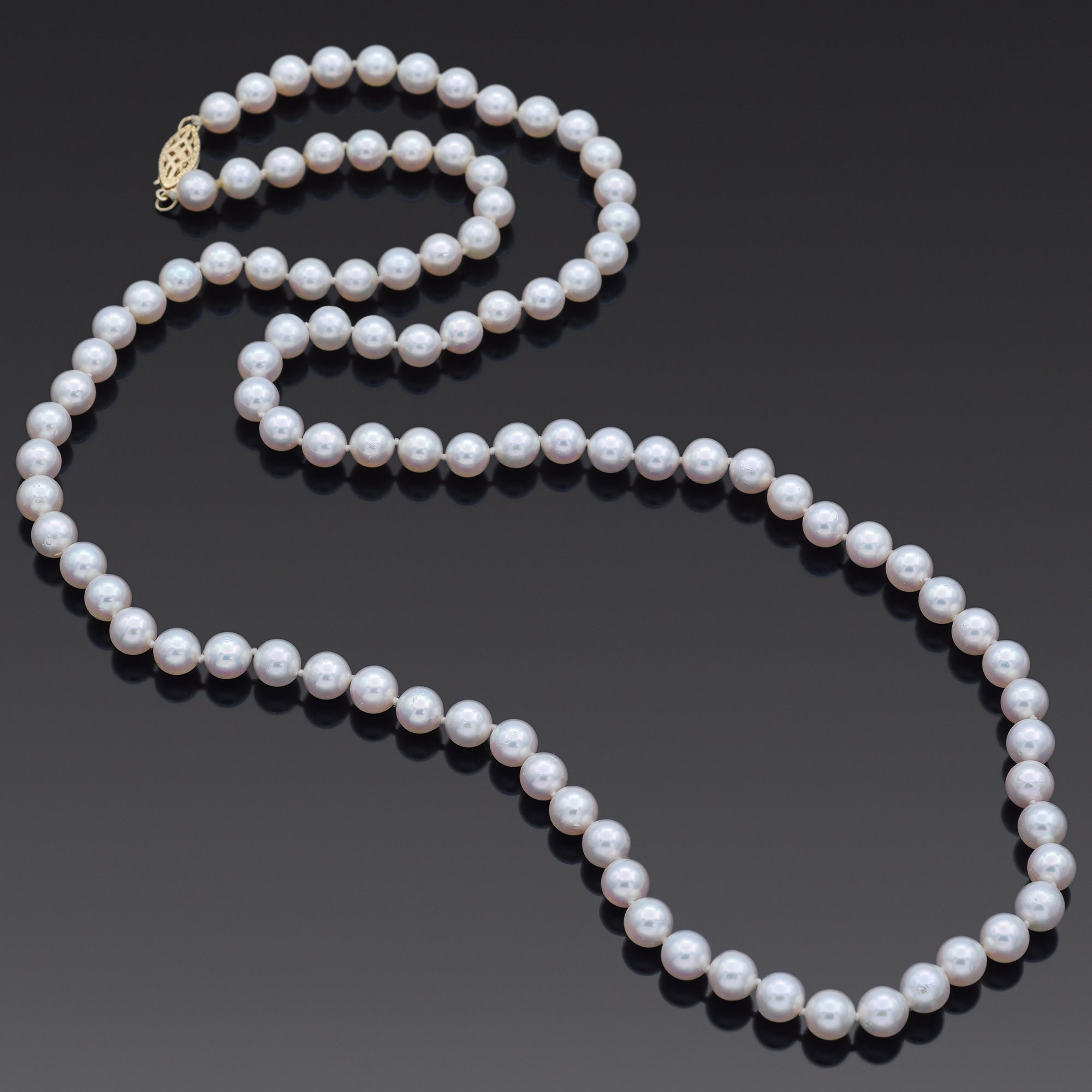 Murata Pearl Co. 14K Yellow Gold Pearl Beaded Strand Necklace with Box ...